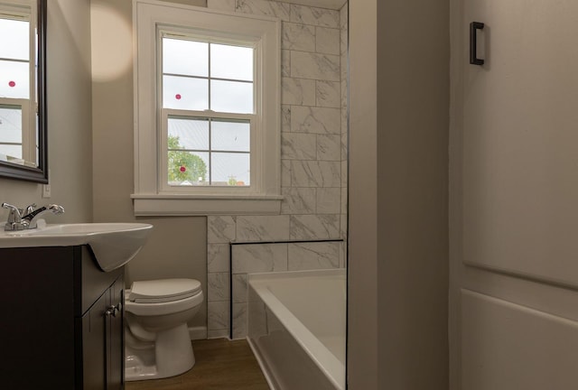 730 Forest Rose Ave, Lancaster, OH 43130 - full bathroom with toilet, vanity, a tub, wood finished floors, and a shower