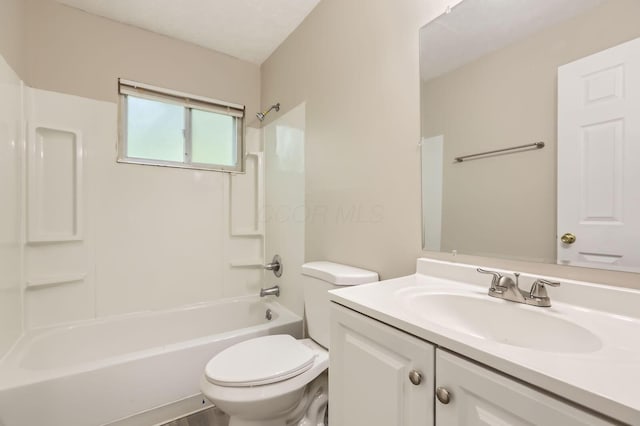 full bathroom with toilet, shower / tub combination, and vanity