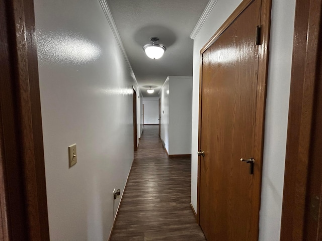12601 Vincent Rd, Mount Vernon, OH 43050 - hallway with ornamental molding, dark wood-style flooring, and baseboards