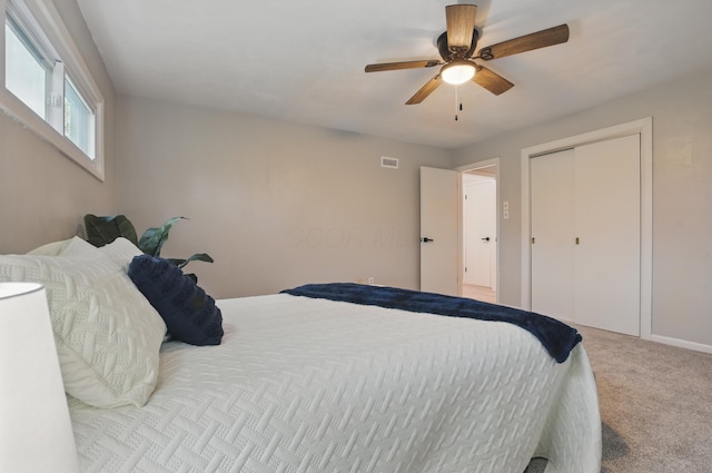 1899 S Main St, Mansfield, OH 44904 - bedroom featuring a ceiling fan, a closet, carpet, baseboards, and visible vents