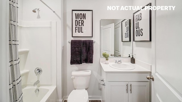 full bathroom featuring vanity, toilet, and shower / bathtub combination with curtain