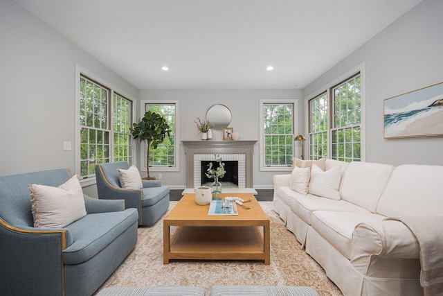 382 Beecher Rd, Columbus, OH 43230 - living room with plenty of natural light, light wood-style flooring, recessed lighting, a fireplace, and baseboards