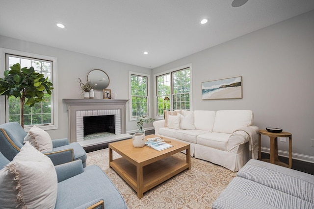 382 Beecher Rd, Columbus, OH 43230 - living room featuring recessed lighting, plenty of natural light, a fireplace, and baseboards