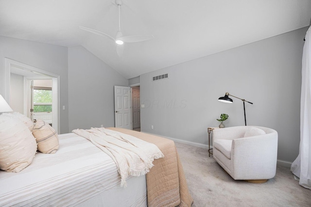 382 Beecher Rd, Columbus, OH 43230 - bedroom featuring light colored carpet, lofted ceiling, and ceiling fan