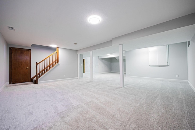 382 Beecher Rd, Columbus, OH 43230 - finished basement featuring carpet, baseboards, and stairway