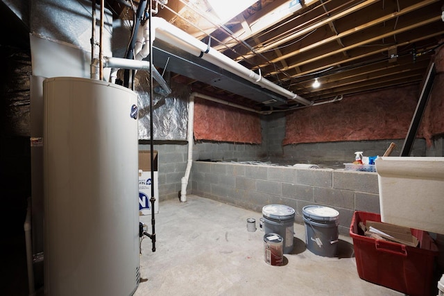 382 Beecher Rd, Columbus, OH 43230 - unfinished basement with water heater and concrete block wall