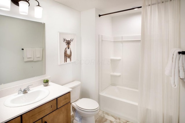 full bathroom featuring toilet, vanity, and shower / bath combo