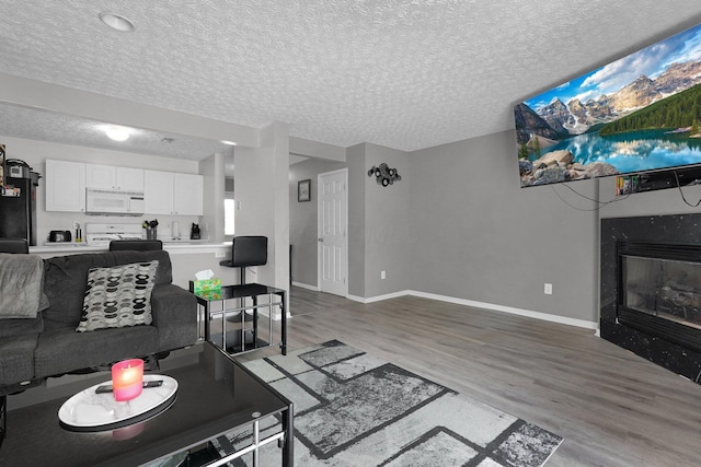 4830 Brice Pond Dr Unit 1A, Canal Winchester, OH 43110 - living room featuring light wood finished floors, a glass covered fireplace, a textured ceiling, and baseboards