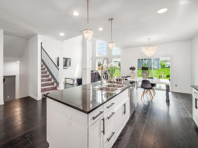 757 Avebury Dr, Pickerington, OH 43147 - kitchen featuring a sink, a chandelier, stainless steel dishwasher, plenty of natural light, and recessed lighting