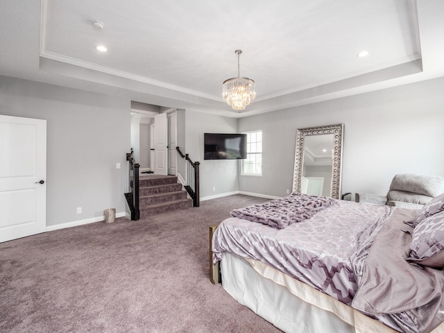 757 Avebury Dr, Pickerington, OH 43147 - bedroom with a tray ceiling, carpet flooring, baseboards, ornamental molding, and recessed lighting