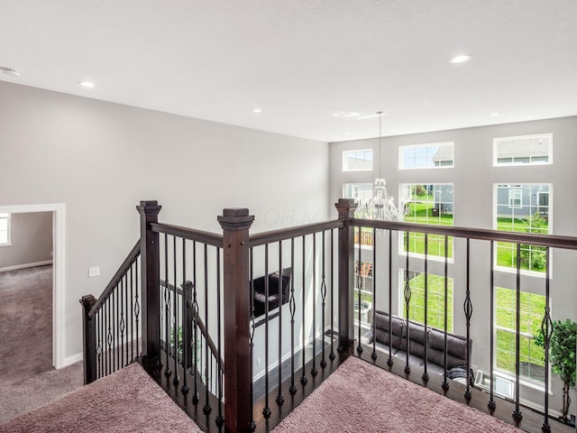 757 Avebury Dr, Pickerington, OH 43147 - stairs with a chandelier, carpet floors, plenty of natural light, recessed lighting, and baseboards