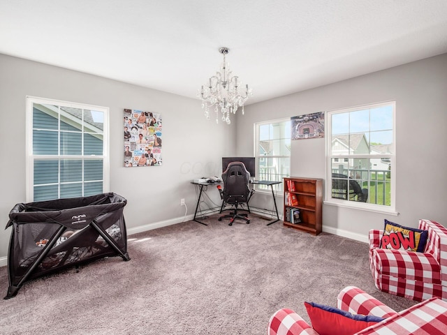 757 Avebury Dr, Pickerington, OH 43147 - carpeted office space with baseboards and a chandelier