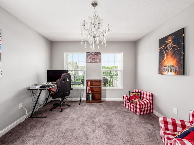 757 Avebury Dr, Pickerington, OH 43147 - carpeted home office with a chandelier and baseboards