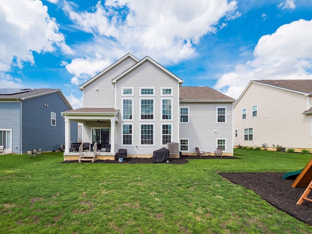 757 Avebury Dr, Pickerington, OH 43147 - back of house with a ceiling fan, a lawn, and a patio area