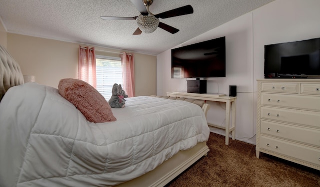 2011 Bluffstone Ct, Grove City, OH 43123 - bedroom with lofted ceiling, a textured ceiling, carpet floors, and a ceiling fan