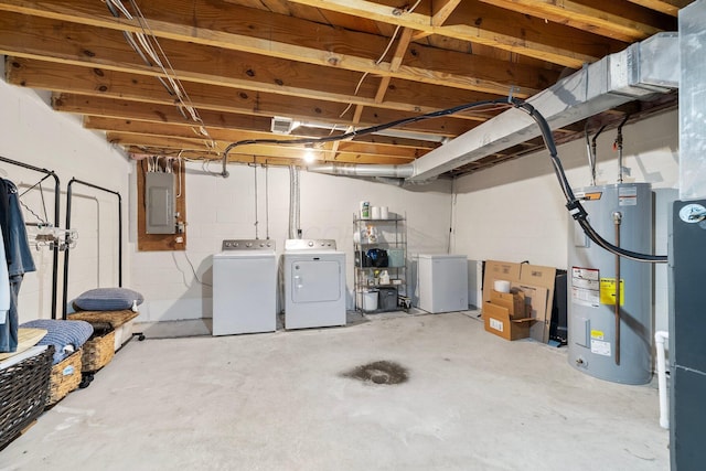 4216 Chaucer Ln, Columbus, OH 43220 - unfinished below grade area with washer and dryer, refrigerator, electric panel, water heater, and concrete block wall