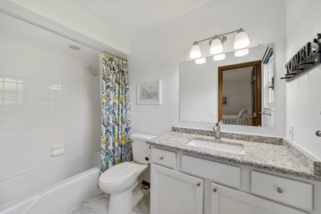 4216 Chaucer Ln, Columbus, OH 43220 - ensuite bathroom featuring toilet, marble finish floor, ensuite bathroom, vanity, and shower / bath combo