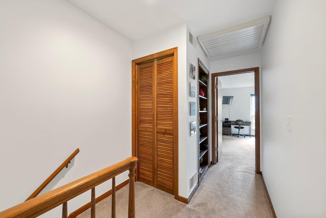 4216 Chaucer Ln, Columbus, OH 43220 - hall featuring light carpet, built in shelves, and visible vents