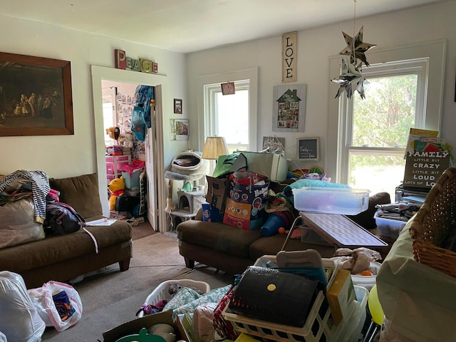 carpeted living room with a healthy amount of sunlight