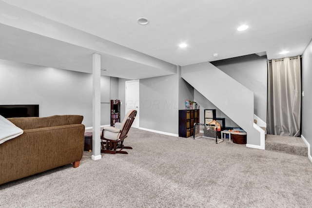 interior space with baseboards, recessed lighting, and carpet floors