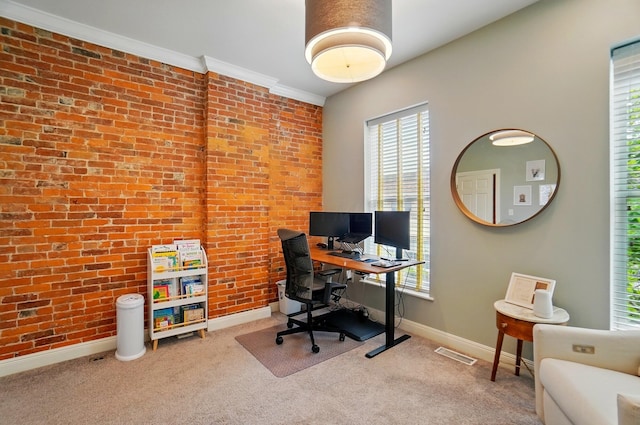 931 Dennison Ave, Columbus, OH 43201 - home office featuring baseboards, a healthy amount of sunlight, and brick wall