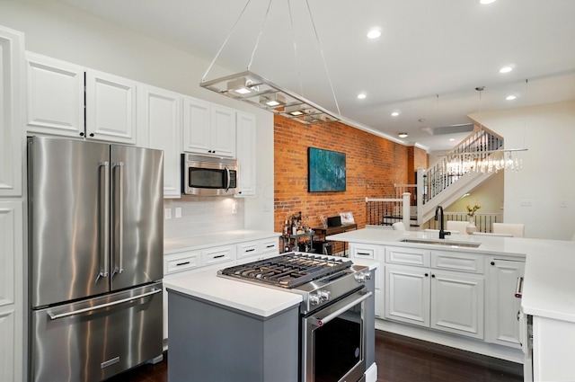 931 Dennison Ave, Columbus, OH 43201 - kitchen featuring a sink, white cabinets, premium appliances, light countertops, and a kitchen island