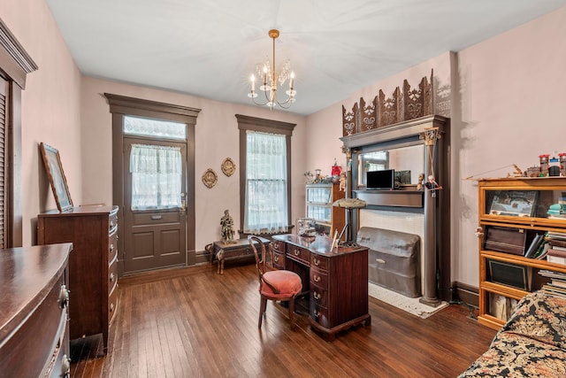 1205 Bryden Rd Unit 7, Columbus, OH 43205 - office featuring a chandelier, dark wood finished floors, and baseboards