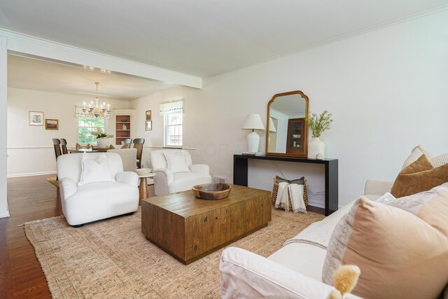1660 Ridgeway Pl, Columbus, OH 43212 - living area featuring a chandelier, ornamental molding, and wood finished floors