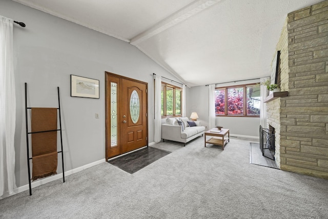 2825 Kings Corners Rd E, Mansfield, OH 44904 - carpeted foyer featuring a stone fireplace and baseboards