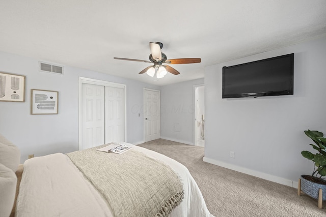 2825 Kings Corners Rd E, Mansfield, OH 44904 - bedroom with light colored carpet, baseboards, a ceiling fan, and a closet