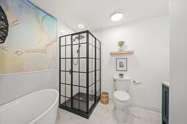 2825 Kings Corners Rd E, Mansfield, OH 44904 - full bath featuring marble finish flooring, a shower stall, a freestanding bath, and toilet