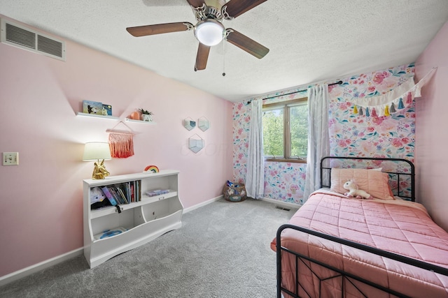 2825 Kings Corners Rd E, Mansfield, OH 44904 - bedroom with carpet, a textured ceiling, baseboards, and ceiling fan