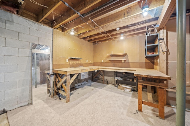 2825 Kings Corners Rd E, Mansfield, OH 44904 - unfinished basement with a workshop area and concrete block wall