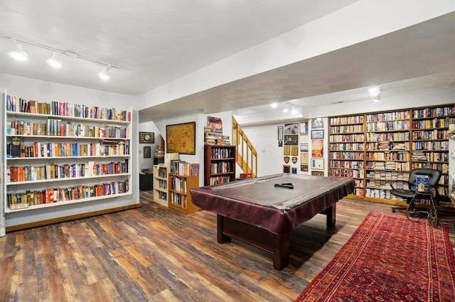 8292 Breckenridge Way, Columbus, OH 43235 - recreation room with track lighting, wood finished floors, built in features, and pool table