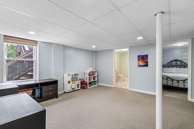 3102 Menzola Dr, Columbus, OH 43228 - game room featuring carpet flooring, baseboards, a paneled ceiling, and recessed lighting