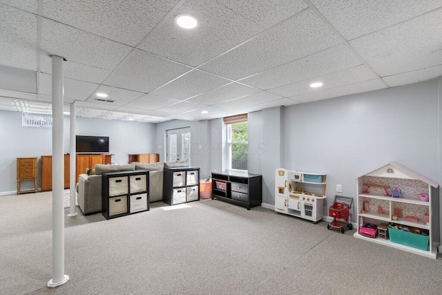 3102 Menzola Dr, Columbus, OH 43228 - recreation room with carpet flooring, recessed lighting, a paneled ceiling, and baseboards