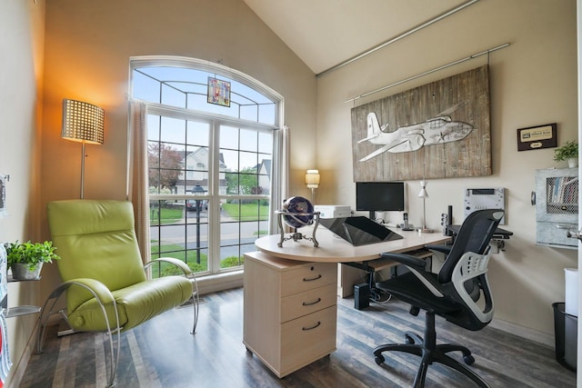 3998 Kul Cir S, Hilliard, OH 43026 - office area with a wealth of natural light, dark wood finished floors, and high vaulted ceiling