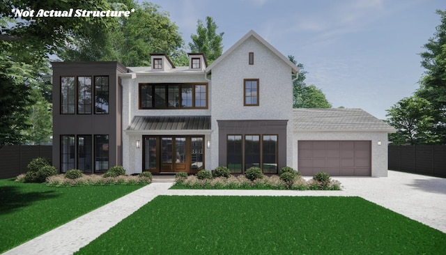 2979 Avalon Rd, Columbus, OH 43221 - view of front facade featuring french doors, an attached garage, driveway, and stucco siding