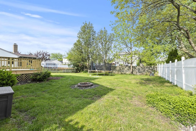 1301 Della Pl, Columbus, OH 43228 - view of yard with a trampoline, a fire pit, and a deck