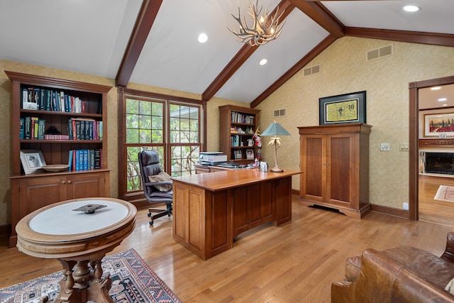 7870 Cook Rd, Plain City, OH 43064 - office featuring light wood finished floors, a chandelier, recessed lighting, and baseboards