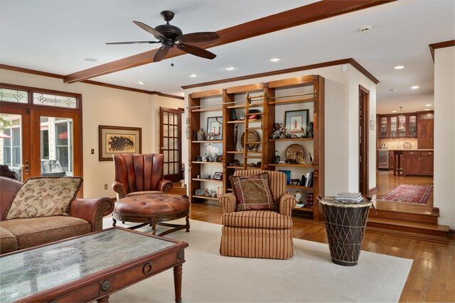 7870 Cook Rd, Plain City, OH 43064 - sitting room featuring crown molding, wood finished floors, ceiling fan, french doors, and recessed lighting