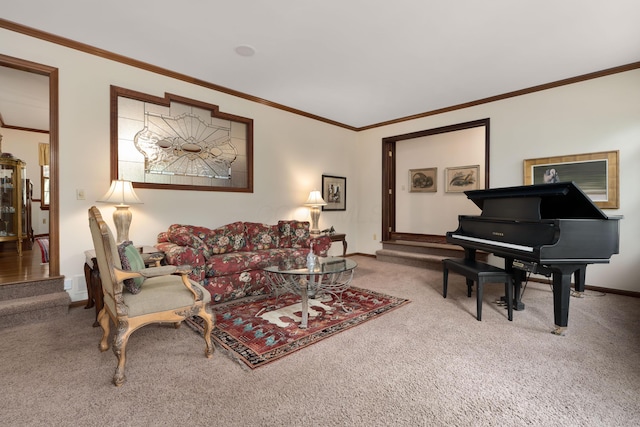 7870 Cook Rd, Plain City, OH 43064 - living area featuring carpet flooring, baseboards, and crown molding