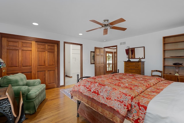7870 Cook Rd, Plain City, OH 43064 - bedroom with recessed lighting, light wood-type flooring, and a ceiling fan