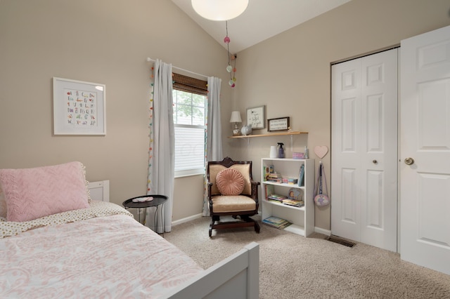 5372 Thistledown Dr, Columbus, OH 43221 - carpeted bedroom with lofted ceiling, baseboards, and a closet