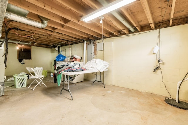 696 Brenton Pl, Columbus, OH 43213 - unfinished below grade area featuring electric panel and concrete block wall