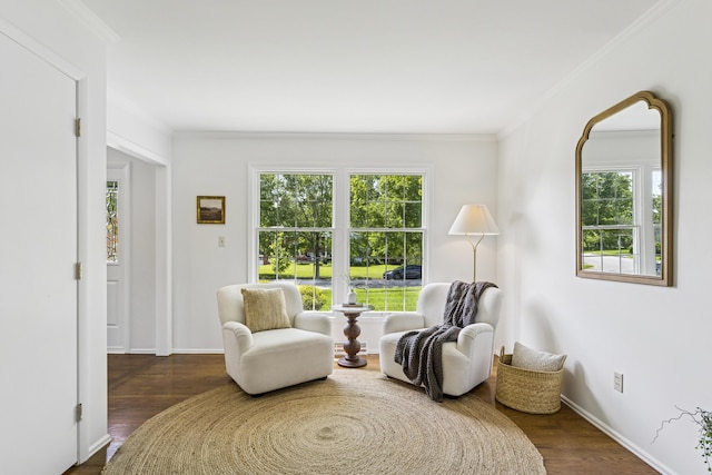 4188 Gavin Ln, Upper Arlington, OH 43220 - living area with ornamental molding, dark wood finished floors, and baseboards