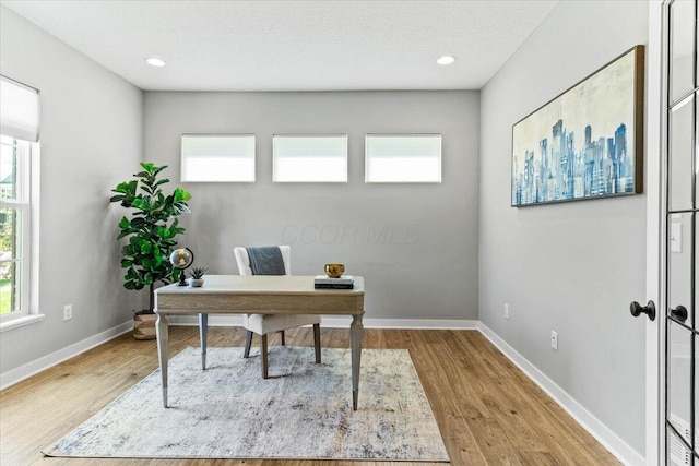 9129 Coe Dr, Plain City, OH 43064 - office area featuring light wood finished floors, baseboards, and recessed lighting