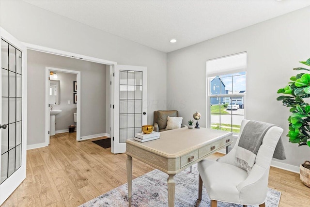 9129 Coe Dr, Plain City, OH 43064 - office space featuring light wood-style flooring, baseboards, and french doors