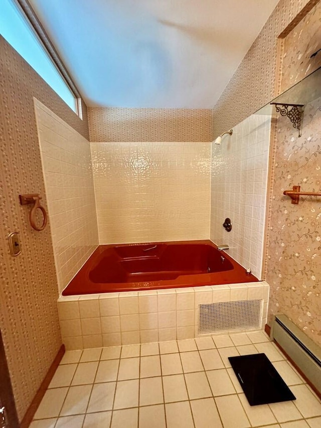6 Oakwood Dr, Chillicothe, OH 45601 - full bath with a baseboard radiator, tile patterned floors, and wallpapered walls