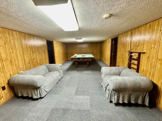 6 Oakwood Dr, Chillicothe, OH 45601 - game room featuring pool table, carpet, wood walls, and a textured ceiling